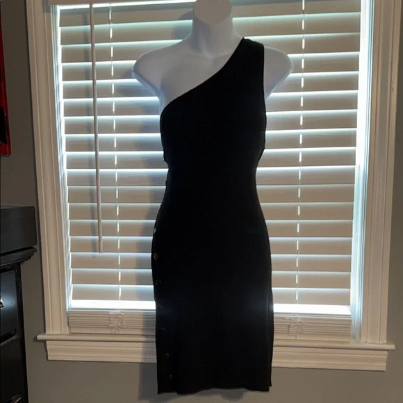charlotte russe one shoulder dress Charlotte Russe Night Black Gold One Shoulder Dress Size XS